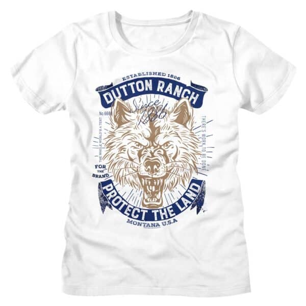 YELLOWSTONE-YELLOWSTONE PROTECT THE LAND WOLF-WHITE LADIES S/S TSHIRT