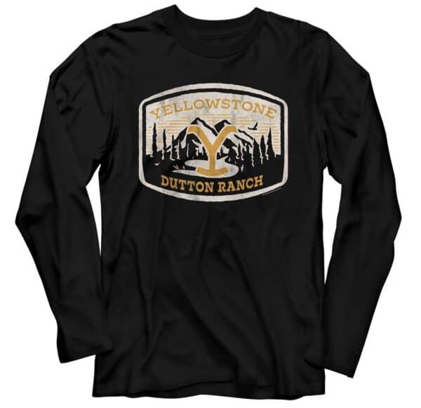 YELLOWSTONE-YELLOWSTONE DUTTON RANCH PATCH-BLACK ADULT L/S TSHIRT