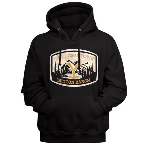 YELLOWSTONE-YELLOWSTONE DUTTON RANCH PATCH-BLACKADULT L/S SWEATSHIRT W/HOOD