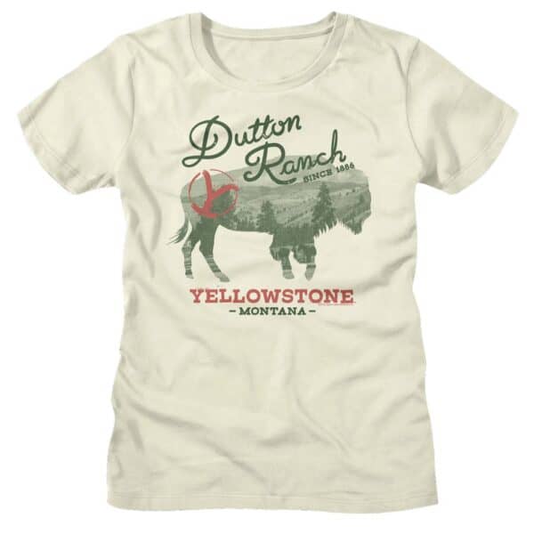 YELLOWSTONE-YELLOWSTONE BUFFALO LANDSCAPE-VINTAGE WHITE LADIES S/S TSHIRT