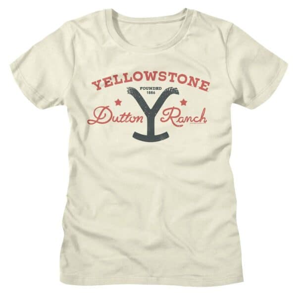 YELLOWSTONE-YELLOWSTONE DUTTON RANCH FOUNDED 1886-VINTAGE WHITE LADIES S/S TSHIRT