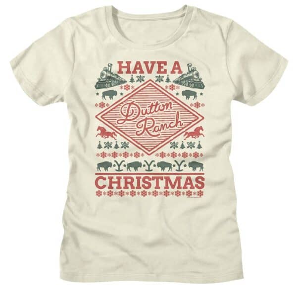 YELLOWSTONE-YELLOWSTONE DUTTON RANCH CHRISTMAS-VINTAGE WHITE LADIES S/S TSHIRT